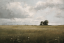 An oil painting of a traditional English countryside wallpaper M95