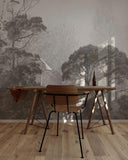 Gray Landscape Wall Mural, Vintage Tree Wallpaper M61